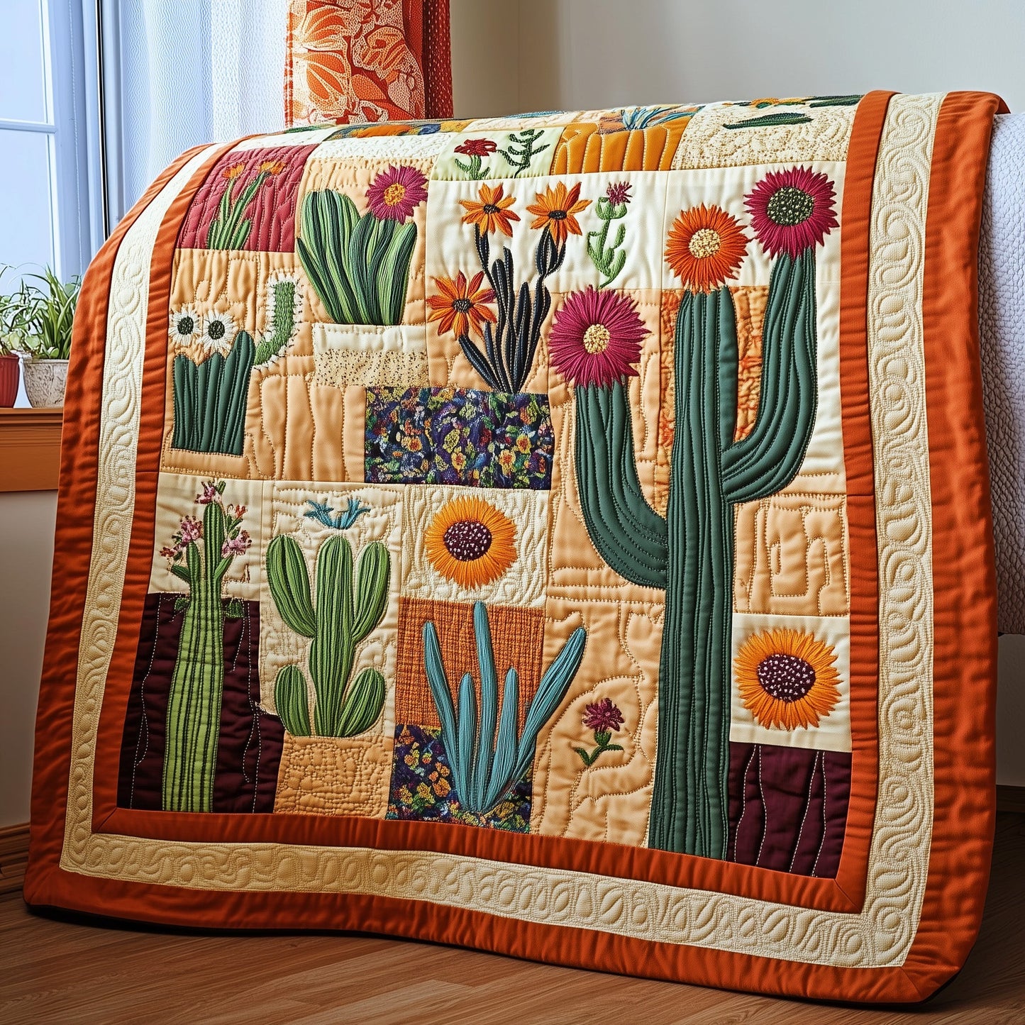 Blooming Cactus Haven Quilted Blanket GFTOTP4161