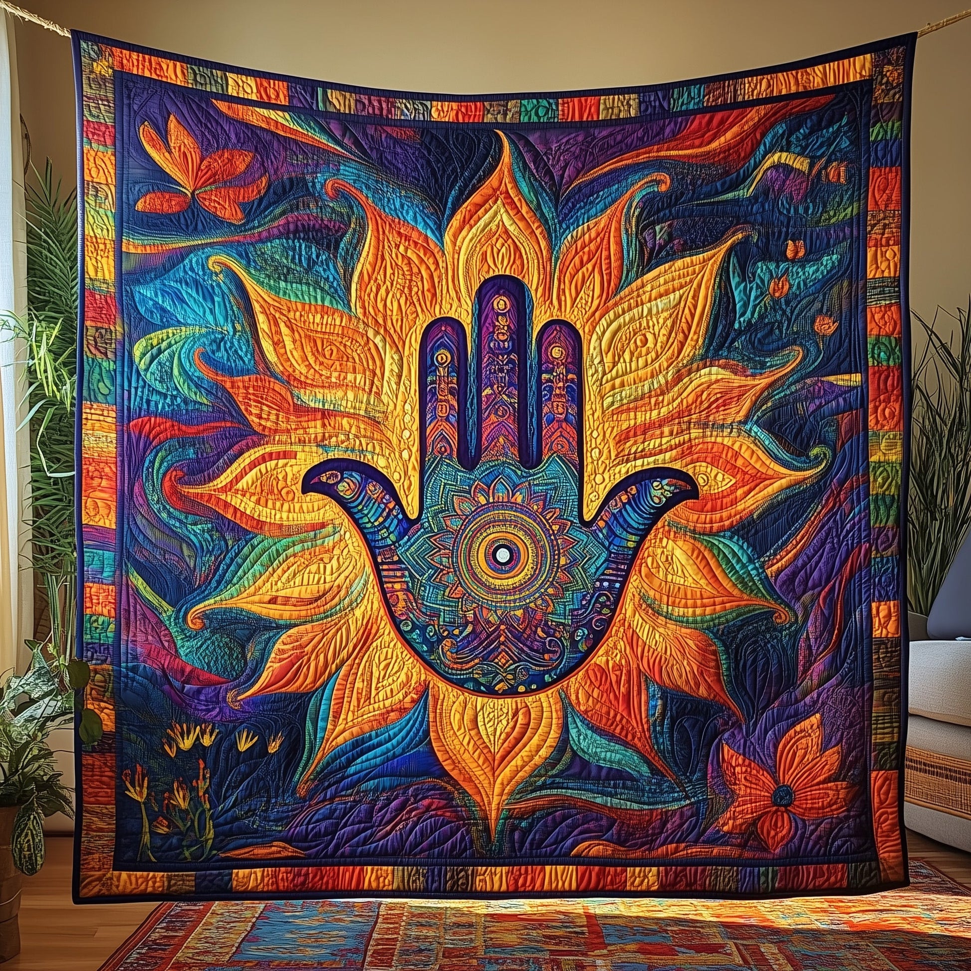 Sacred Hamsa Quilted Blanket GFTOHD3356