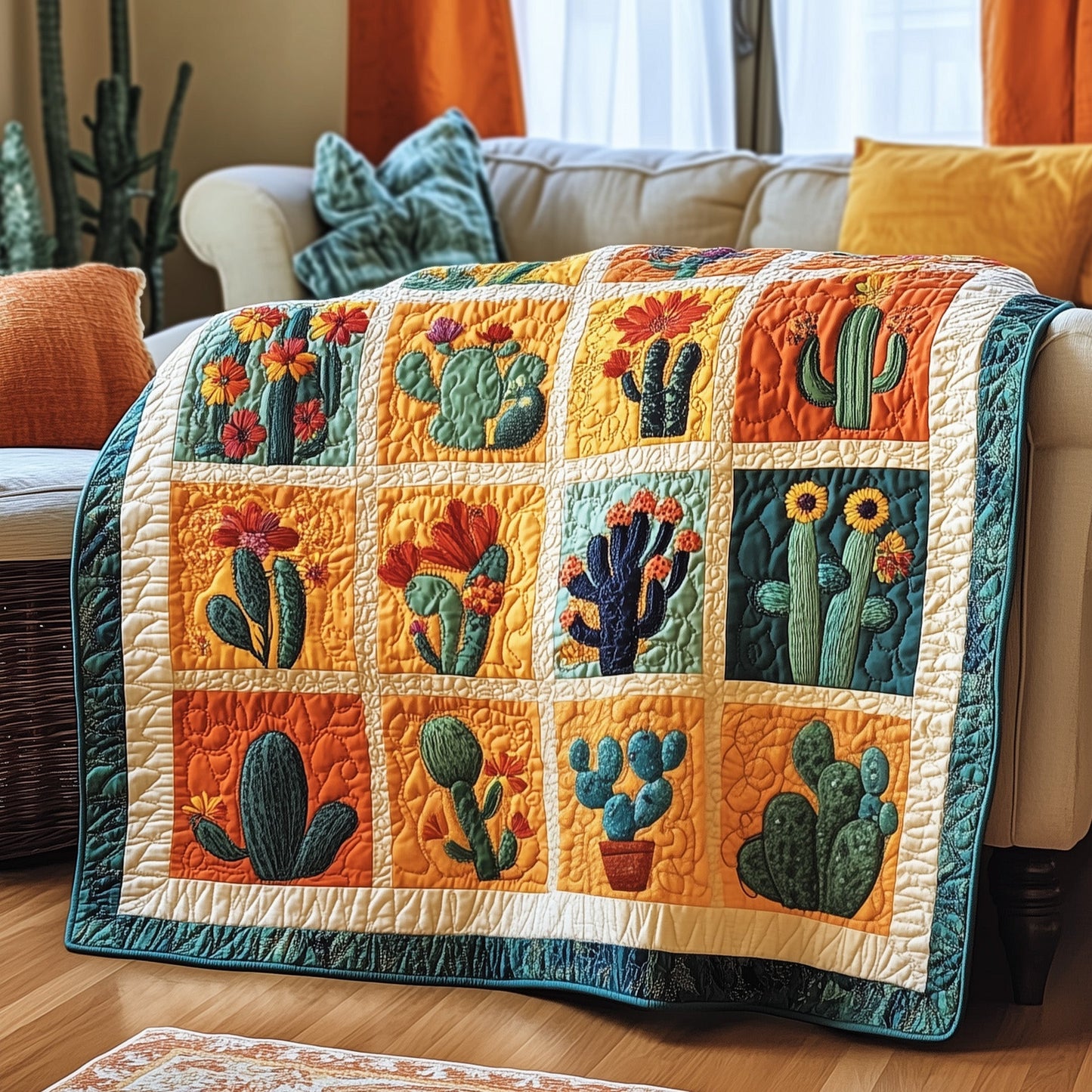 Blooming Cactus Haven Quilted Blanket GFTOTP4163