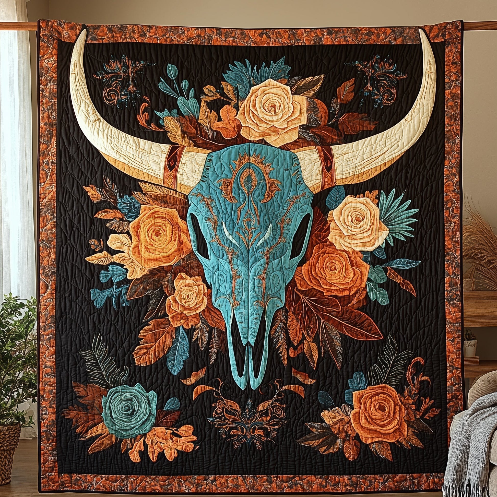 Boho Bull Skull Quilted Blanket GFTOHD3322