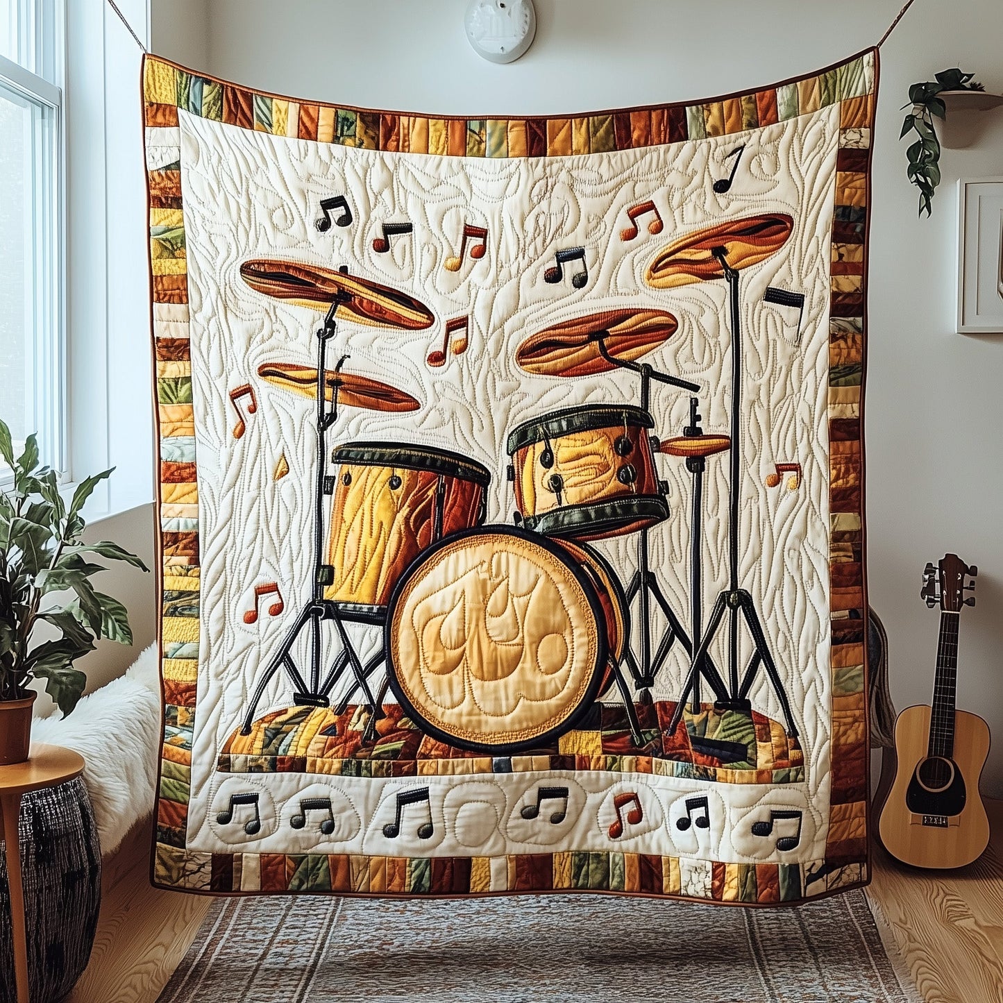 Retro Drum Set Quilted Blanket GFTOTP4233