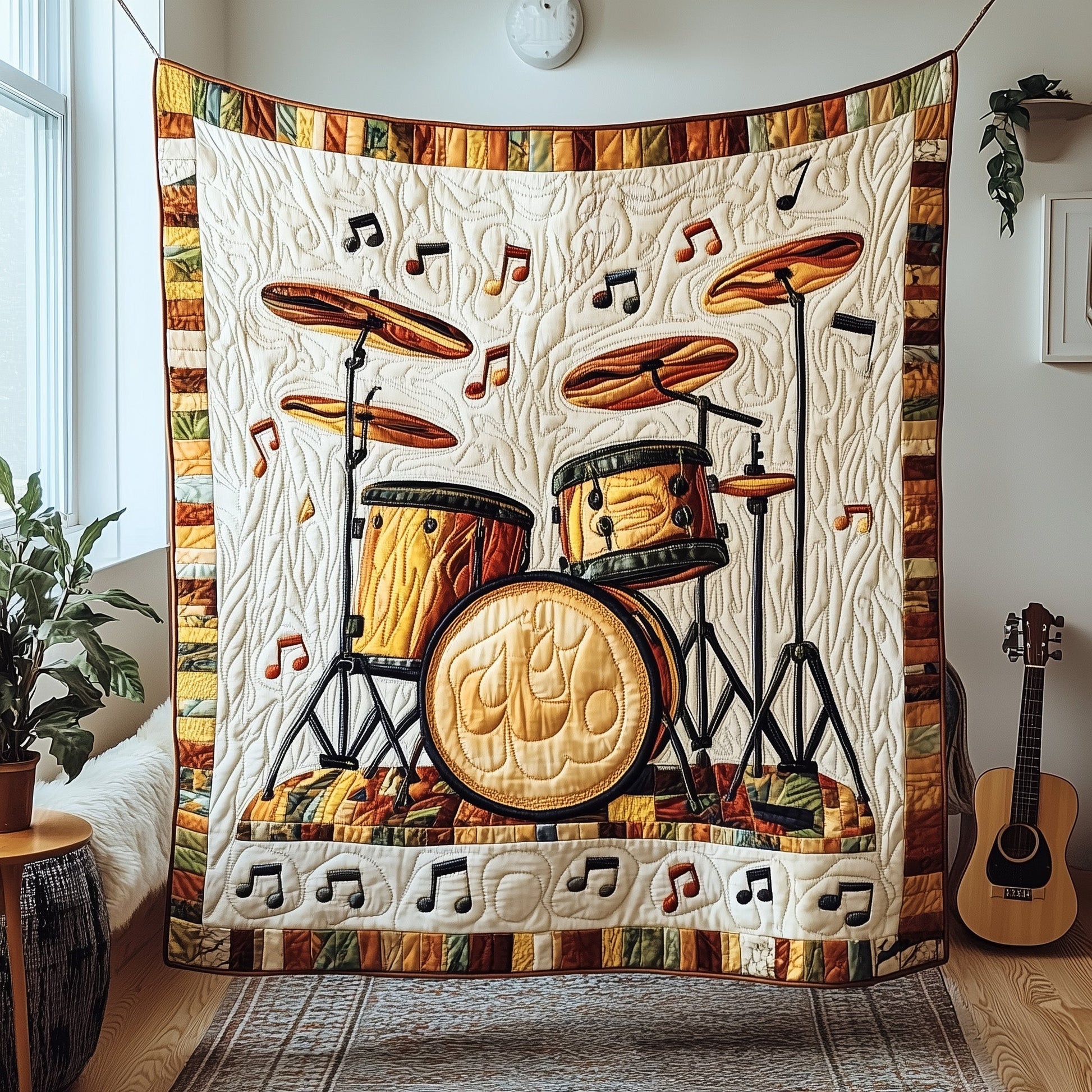 Retro Drum Set Quilted Blanket GFTOTP4233