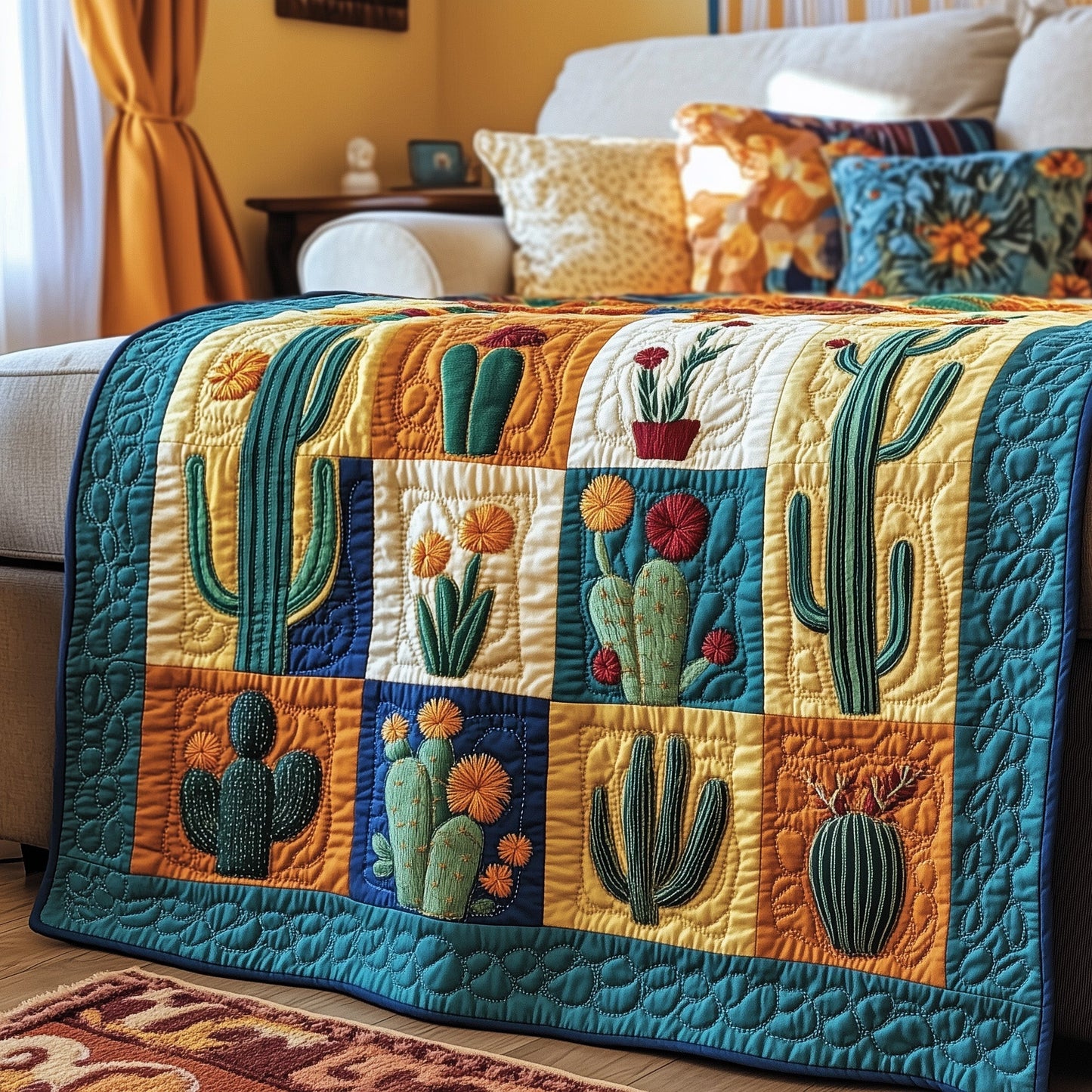 Blooming Cactus Haven Quilted Blanket GFTOTP4164