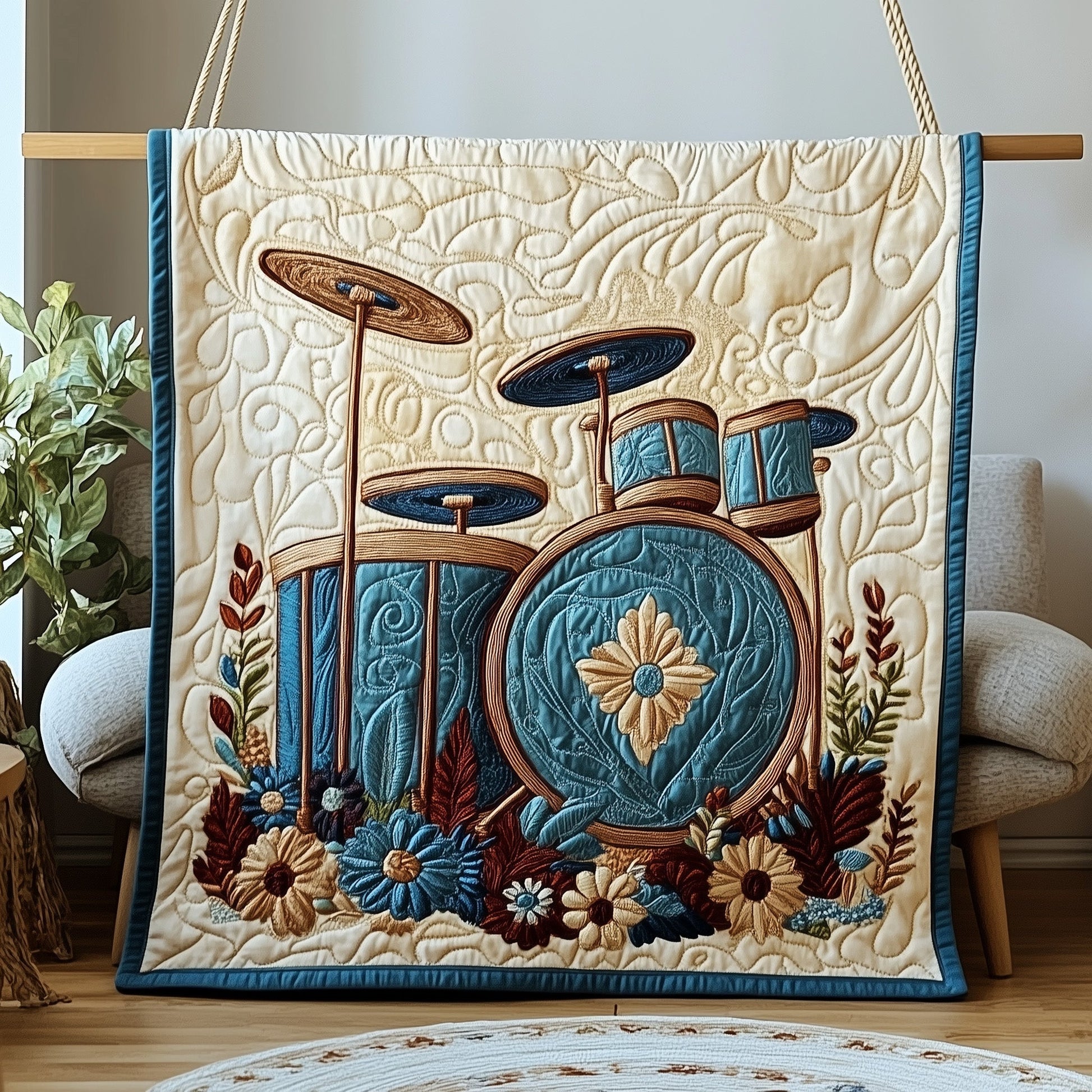 Retro Drum Set Quilted Blanket GFTOTP4231