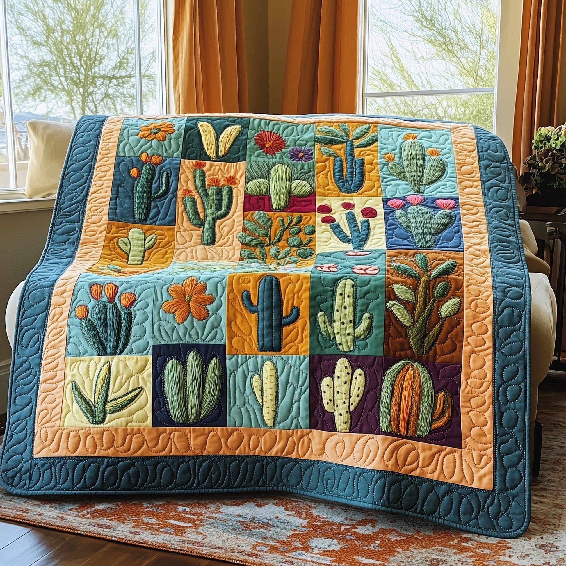 Blooming Cactus Haven Quilted Blanket GFTOTP4160
