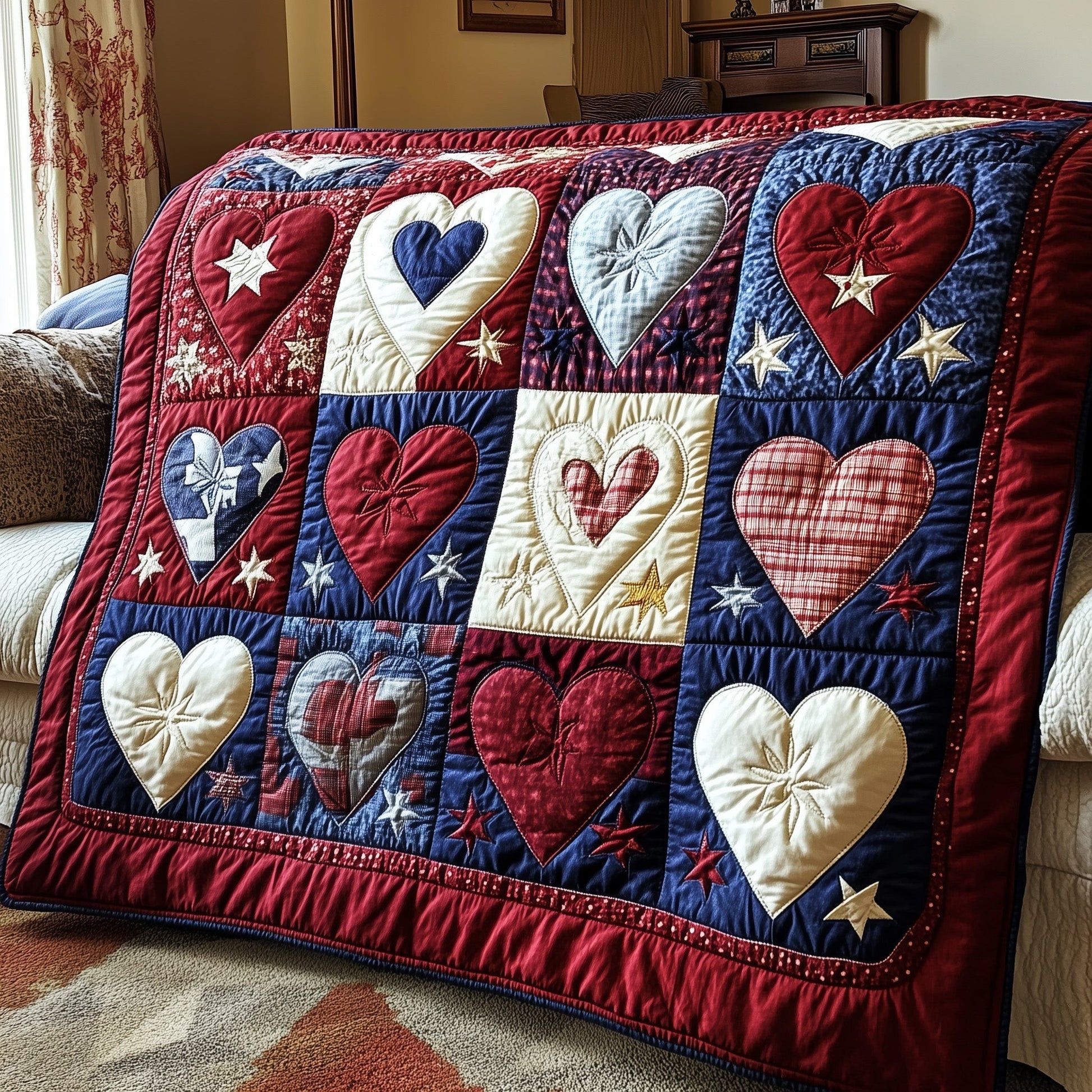 Patriotic Heart Quilted Blanket GFTOTP3873