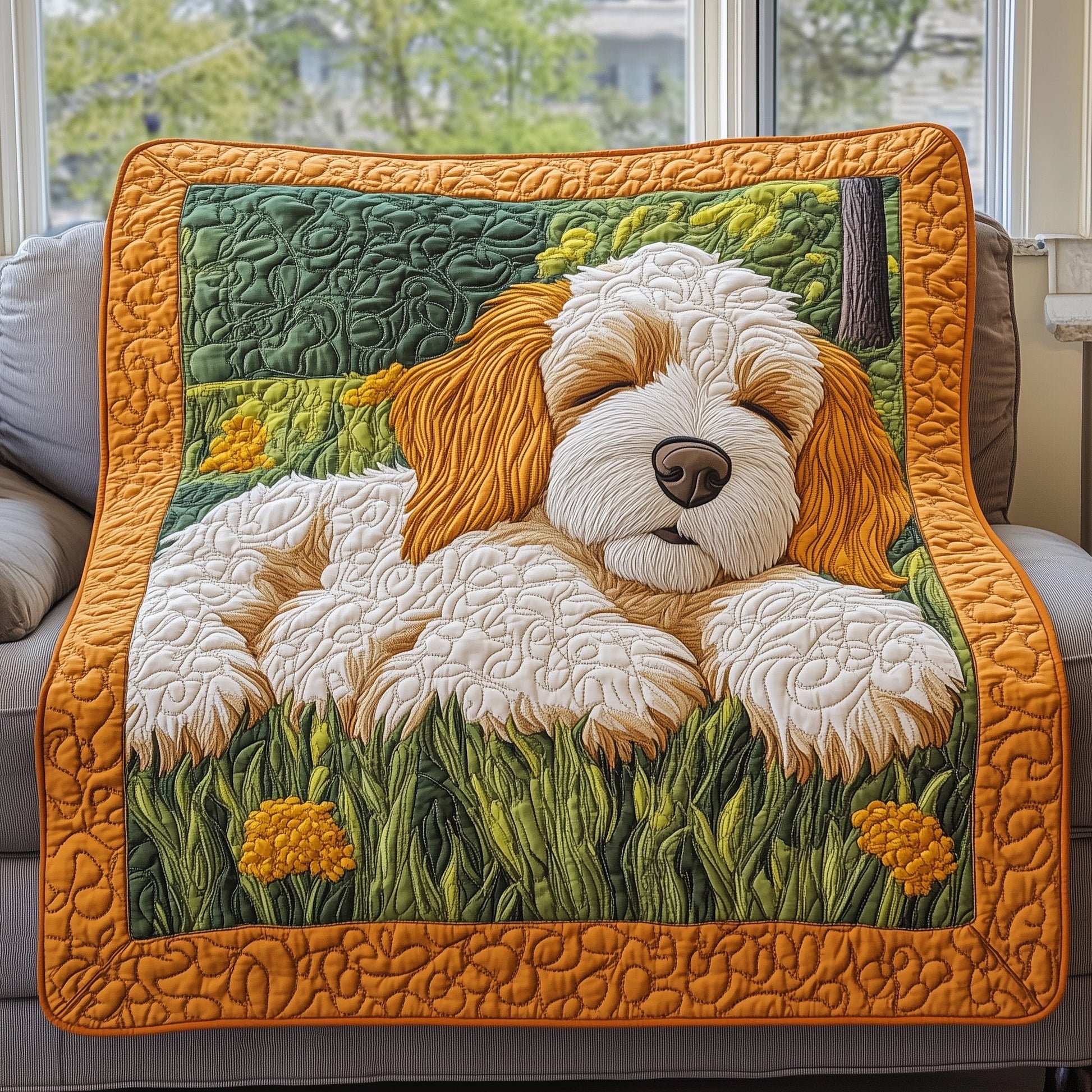 Sleeping Goldendoodle Quilted Blanket GFTOAB3352