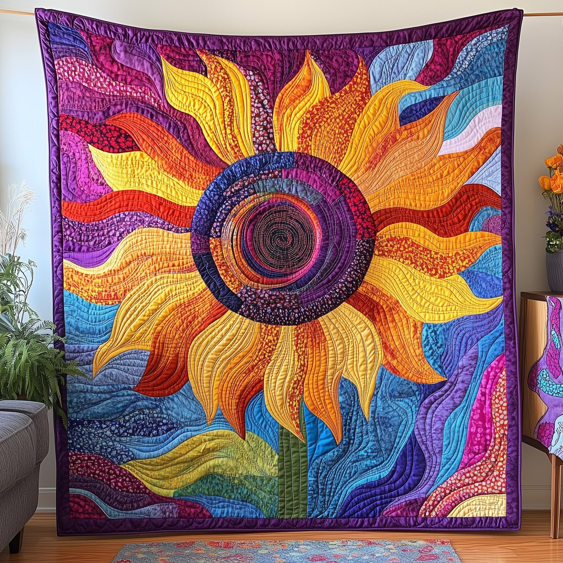 Vibrant Sunflower Quilted Blanket GFTOHD3139