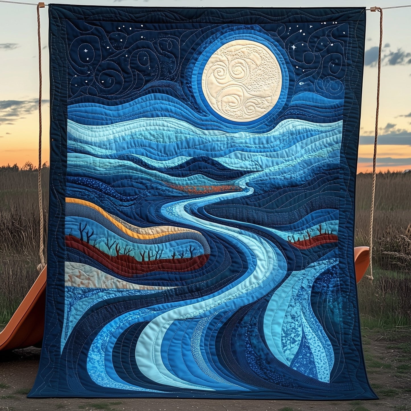 The Mystic Blue River Quilted Blanket GFTOAB3282