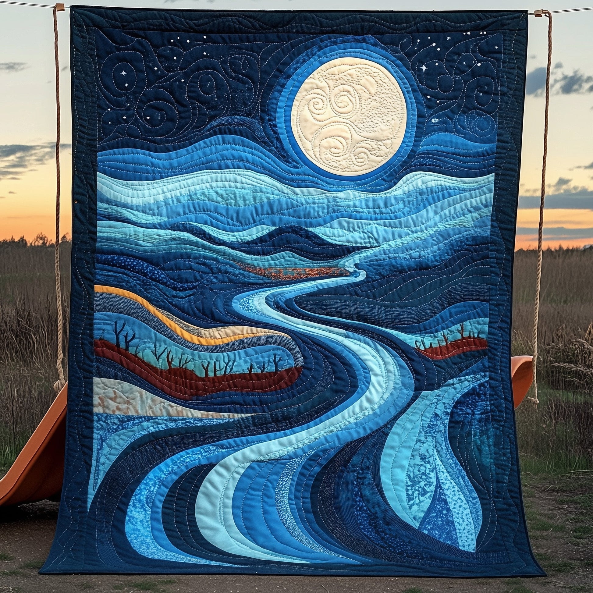 The Mystic Blue River Quilted Blanket GFTOAB3282