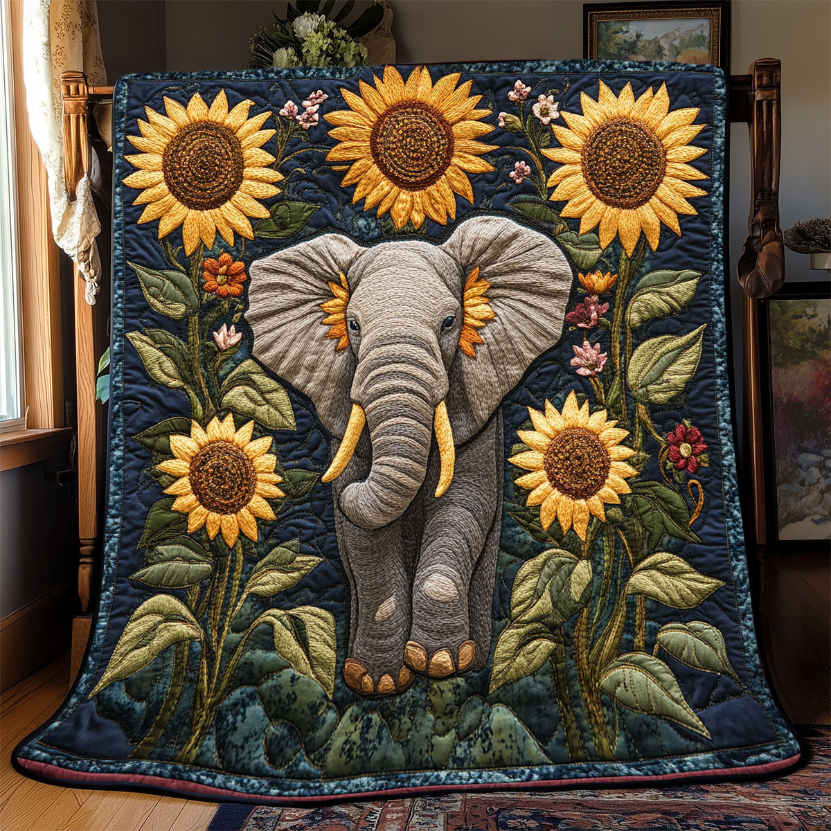 Sunflower Elephant WX0802090CL Quilt