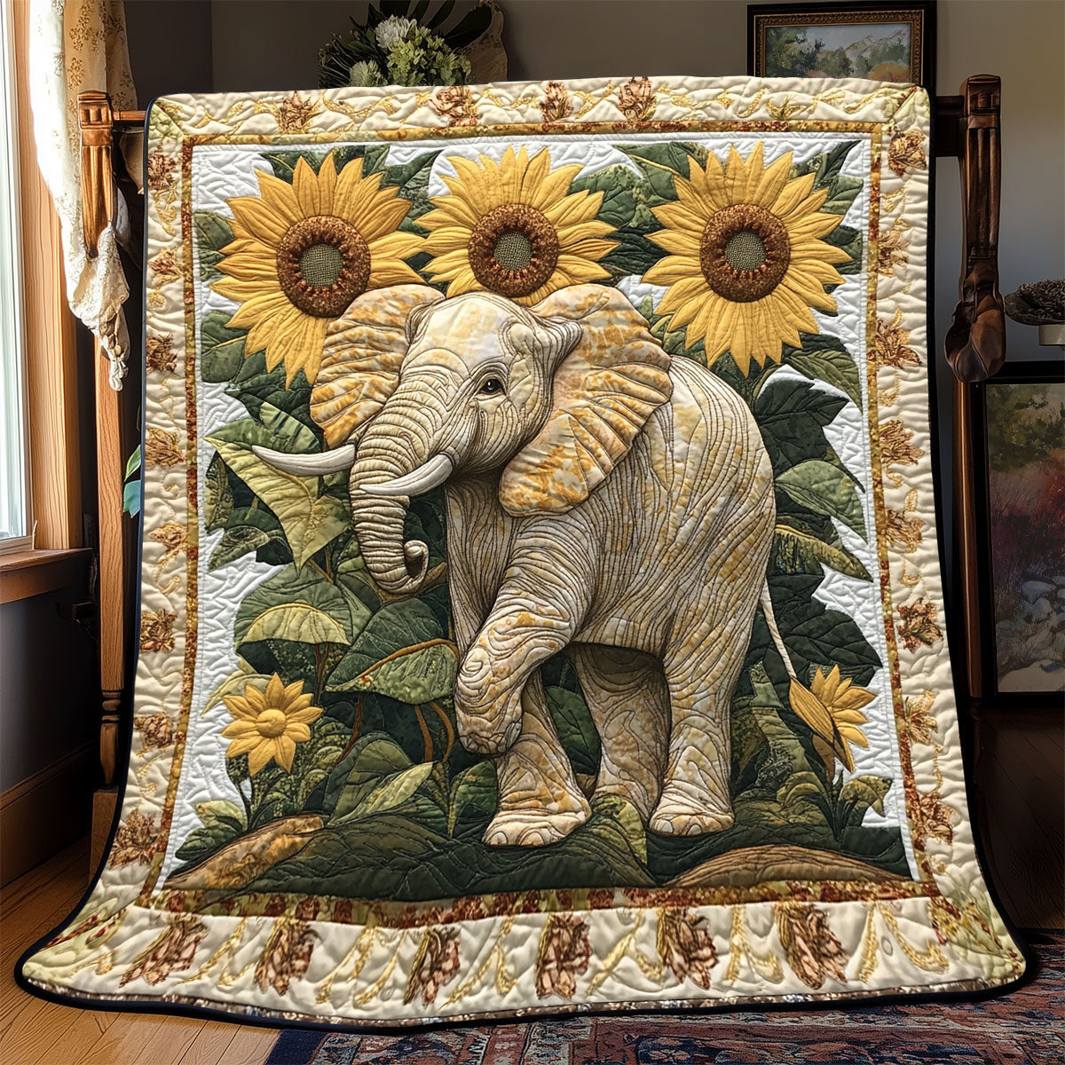 Sunflower Elephant WX0802096CL Quilt