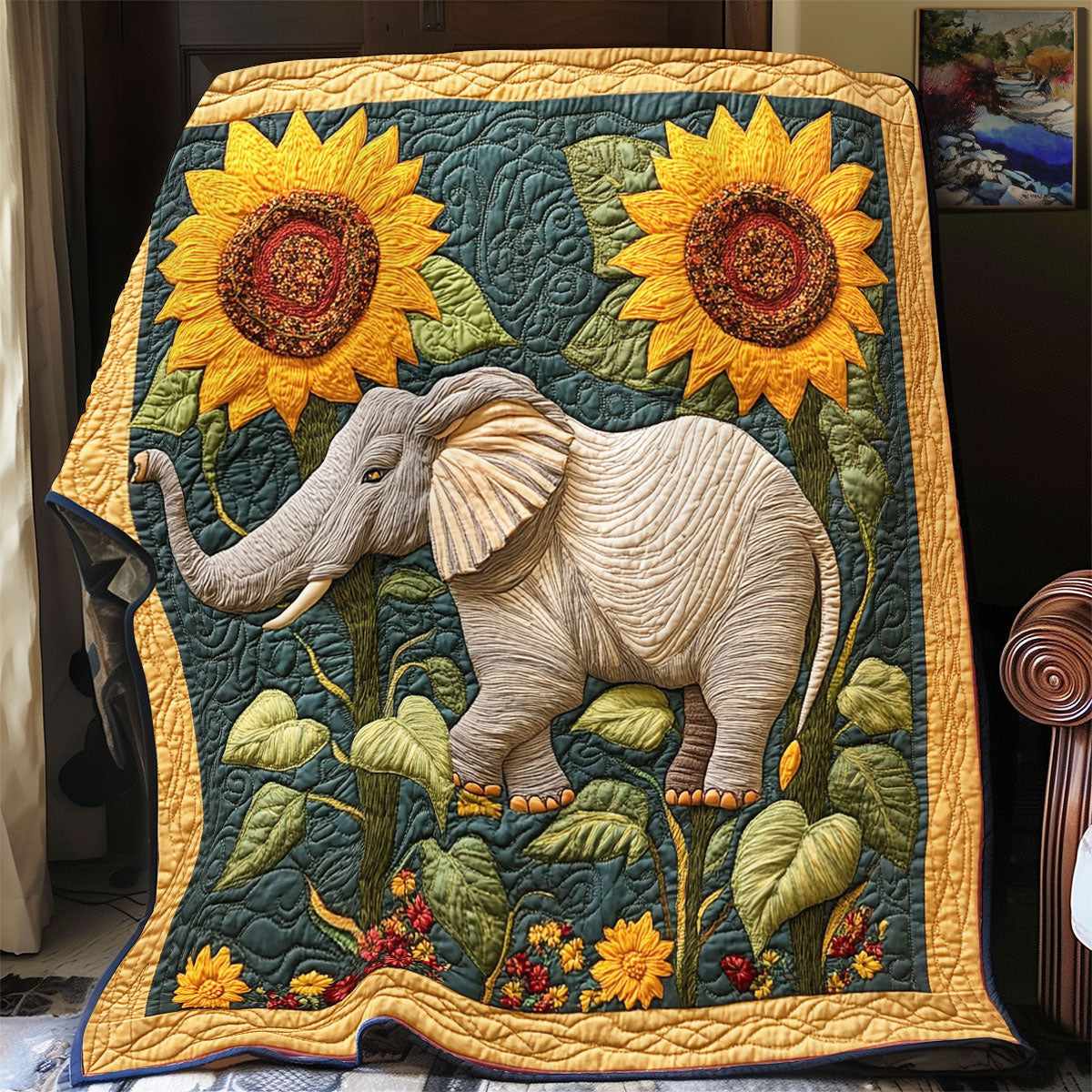Sunflower Elephant WX0802091CL Quilt