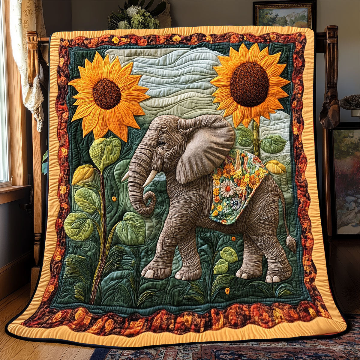 Sunflower Elephant WX0802092CL Quilt