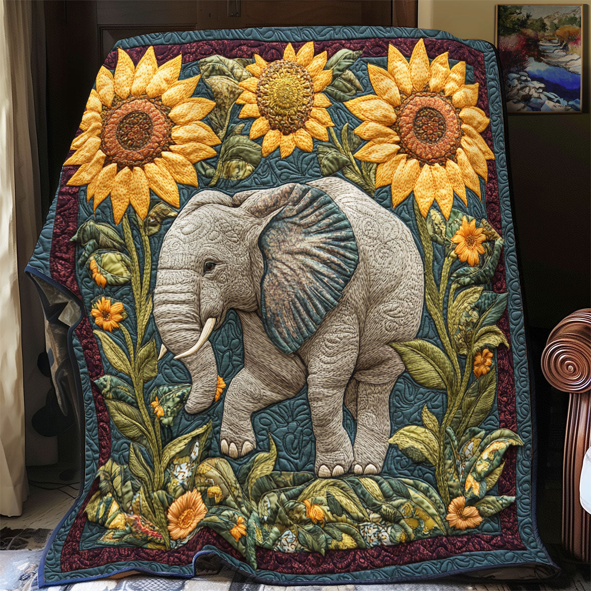 Sunflower Elephant WX0802088CL Quilt