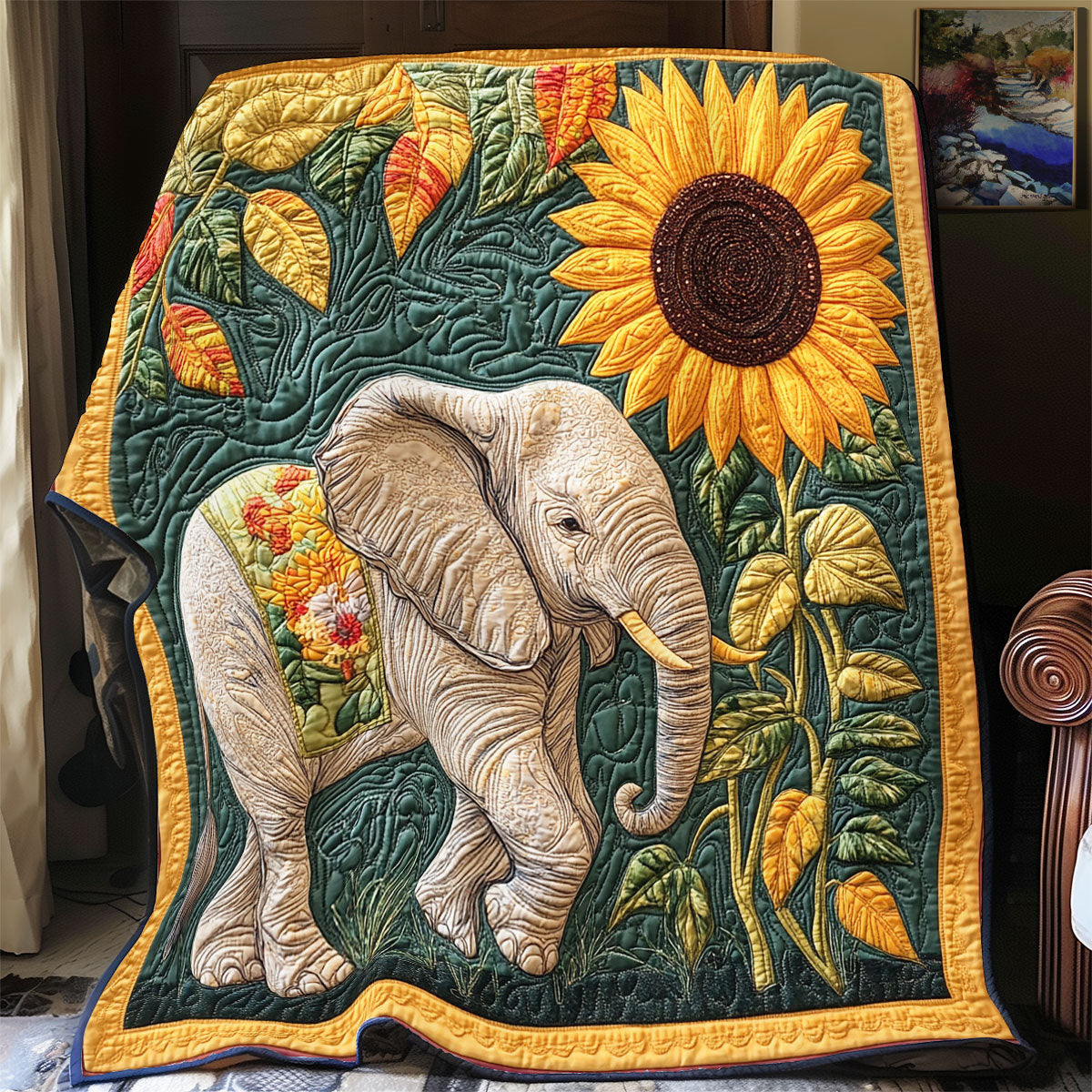 Sunflower Elephant WX0802097CL Quilt