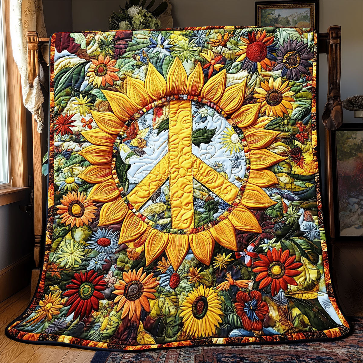 Peace Sign Sunflower WX0802061CL Quilt