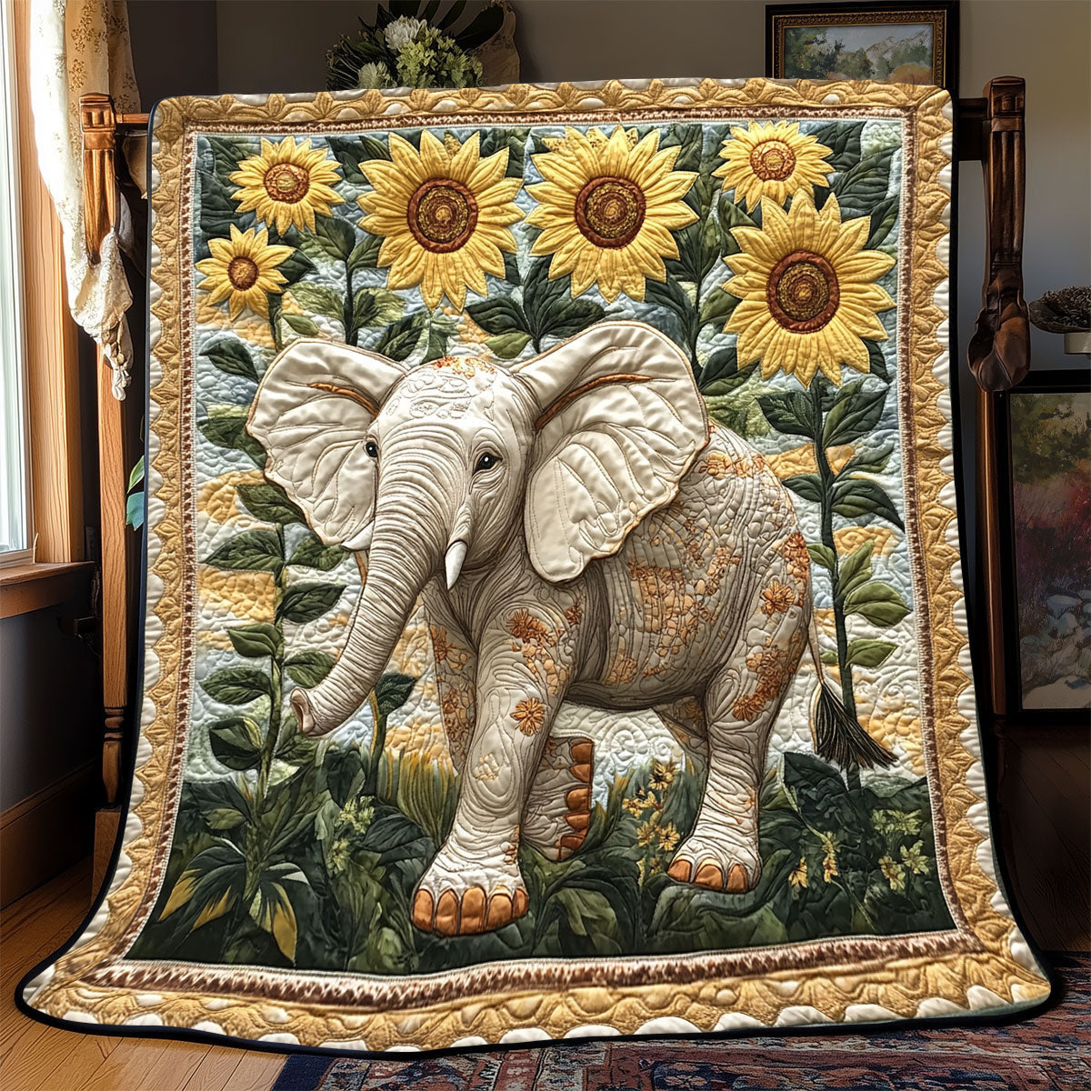 Sunflower Elephant WX0802087CL Quilt