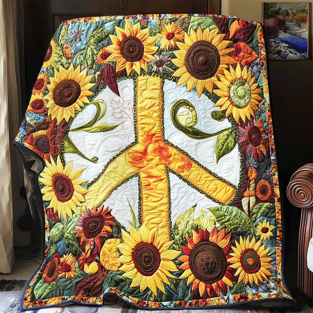 Peace Sign Sunflower WX0802063CL Quilt