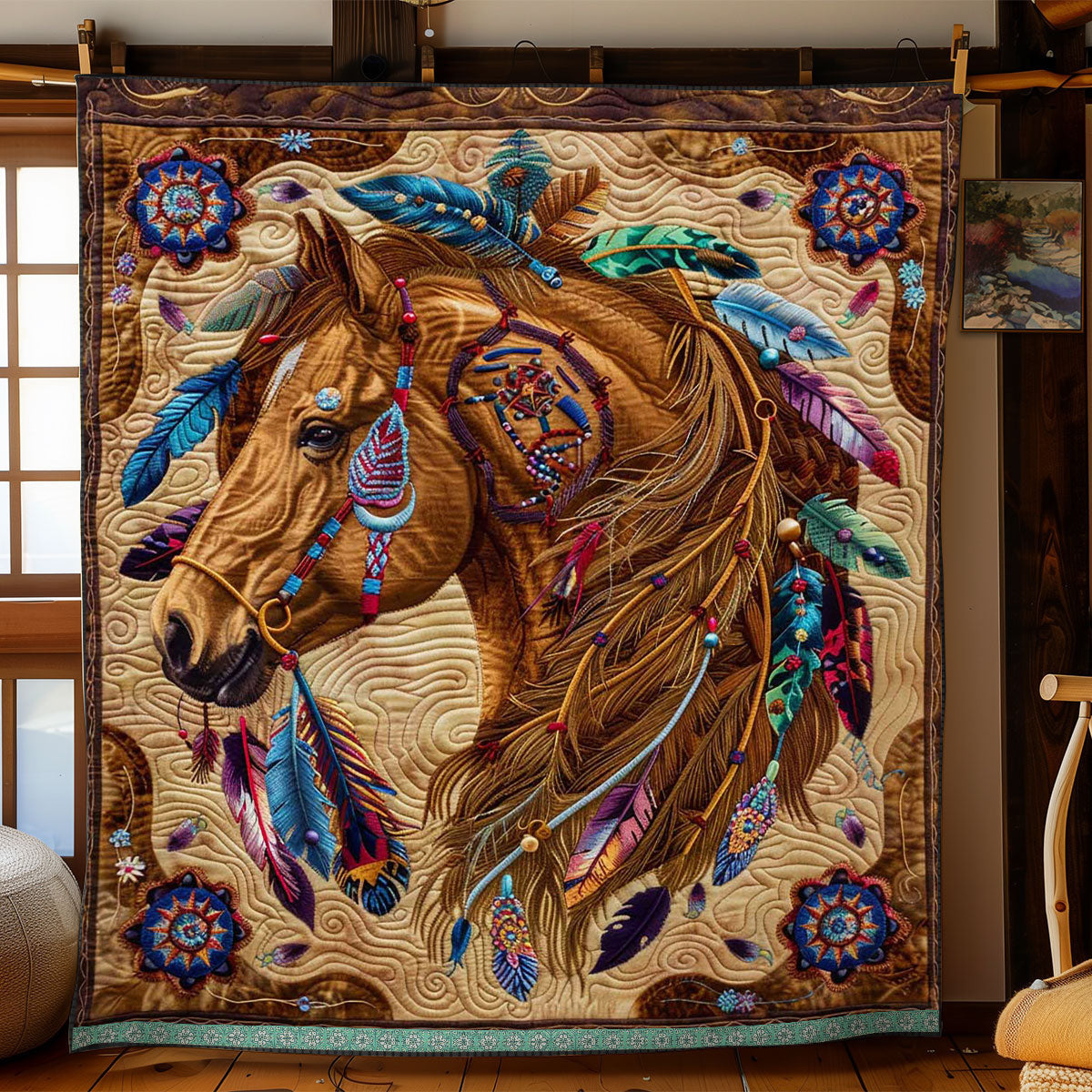 Native American Inspired Horse WJ2806007CL Quilt