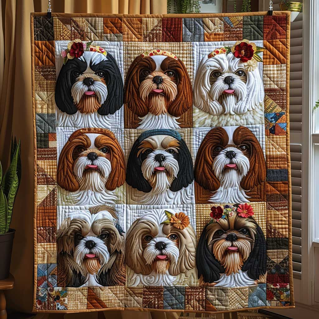 Lovable Flower Shih Tzu WP1009034CL Quilt