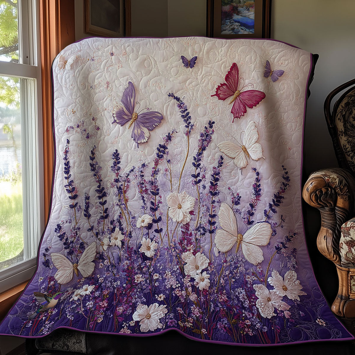 Purple Flower Butterfly WY0412007CL Quilt