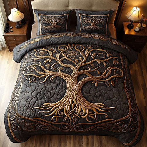Golden Harmony Quilted Bedding Set Tree Of Life Bedding Set Home Decor