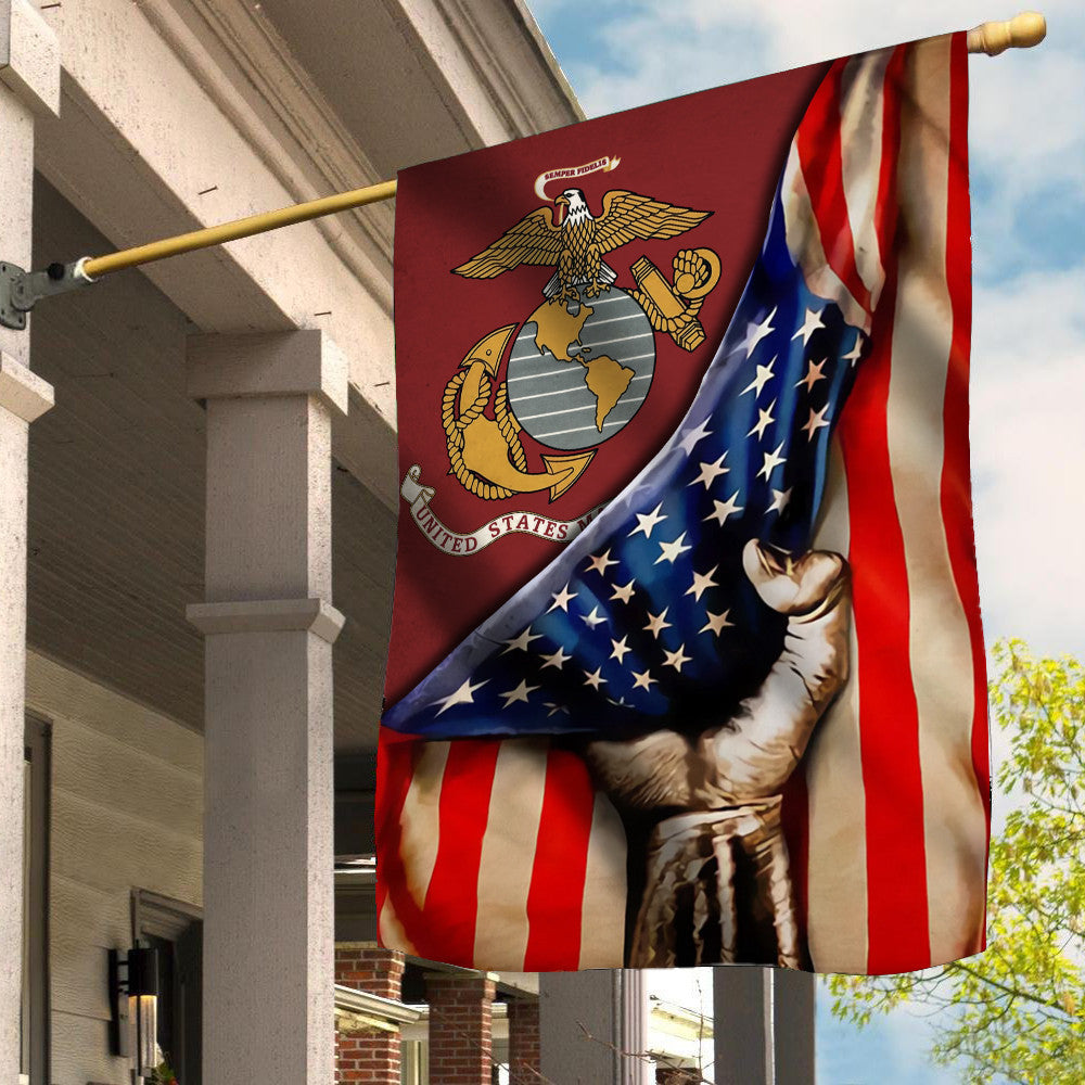 US Marine Corps Flag Inside American Flag 4th Of July Patriotic Yard Decor