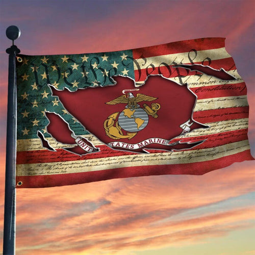 US Marine Corps Flag Inside We The People American Flag 4th Of July Decor
