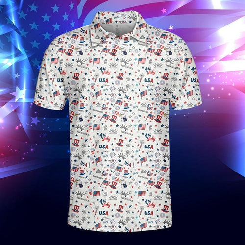 4th of July USA Golf Polo Shirt American Flag Golf Shirt Patriotic Gifts For Father