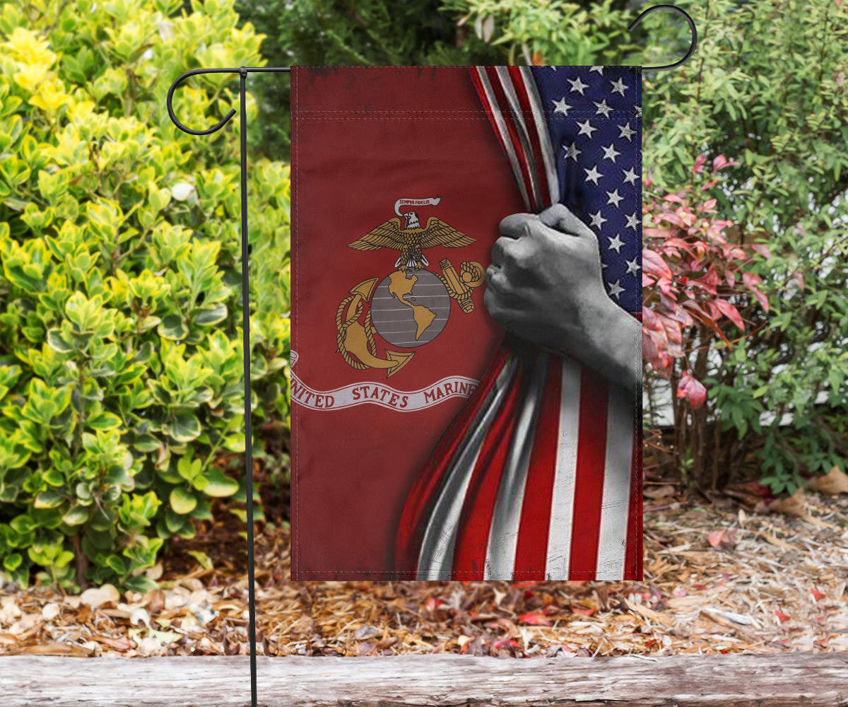 U.S Marine Corps Flag Inside American Flag Patriotic Welcome Holiday 4Th July Decor In-Outdoor (1C)