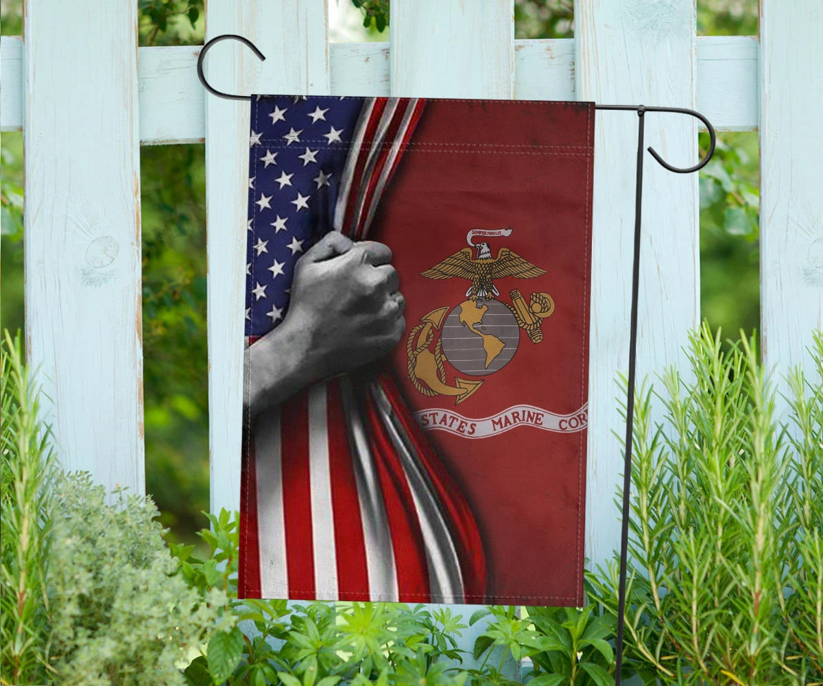 U.S Marine Corps Flag Inside American Flag Patriotic Welcome Holiday 4Th July Decor In-Outdoor (1C)