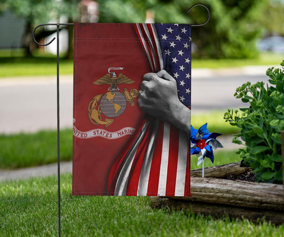 U.S Marine Corps Flag Inside American Flag Patriotic Welcome Holiday 4Th July Decor In-Outdoor (1C)