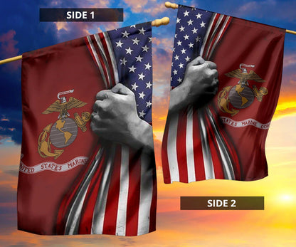 U.S Marine Corps Flag Inside American Flag Patriotic Welcome Holiday 4Th July Decor In-Outdoor (1C)