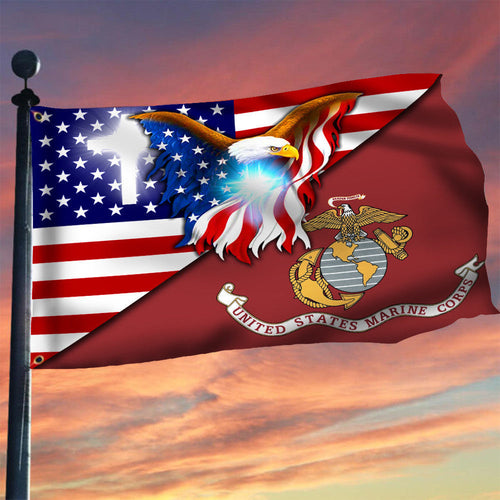 US Marine Corps Flag Christian Bald Eagle American Flag 4th Of July Decor