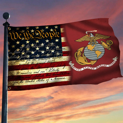 US Marine Corps Flag And We The People USA Flag Fourth Of July Decorations Outdoor