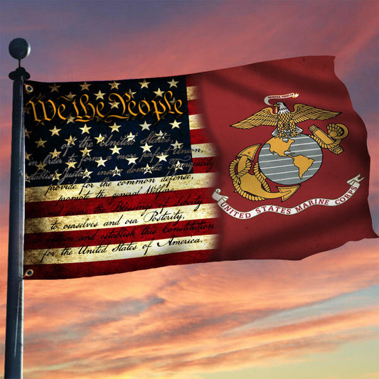 US Marine Corps Flag And We The People USA Flag Fourth Of July Decorations Outdoor