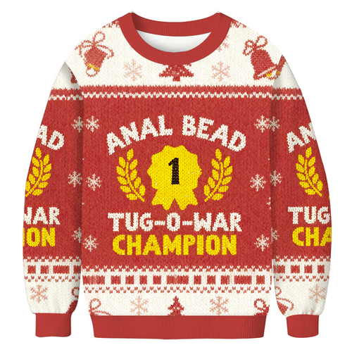 Bead Tug O War Champion Funny Red Christmas Ugly Sweatshirt Holiday Lounge Wear Top Gift Ideas