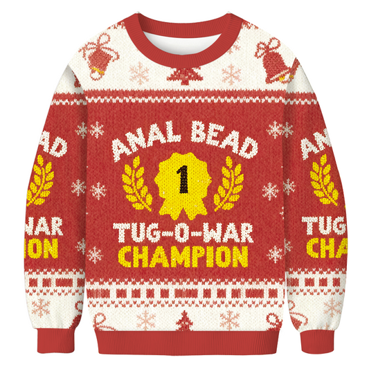 Bead Tug O War Champion Funny Red Christmas Ugly Sweatshirt Holiday Lounge Wear Top Gift Ideas
