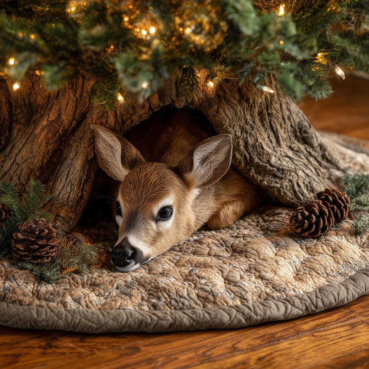Deer Christmas Quilted Tree Skirt Xmas Tree Bottom Cover Decor Unique Deer Gifts