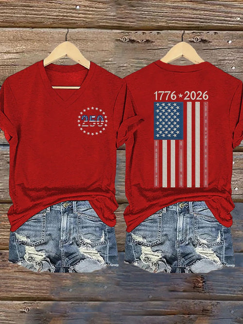 America 250th Anniversary 1776 2026 V-Neck T-Shirt Fourth Of July Apparel Women's Gifts