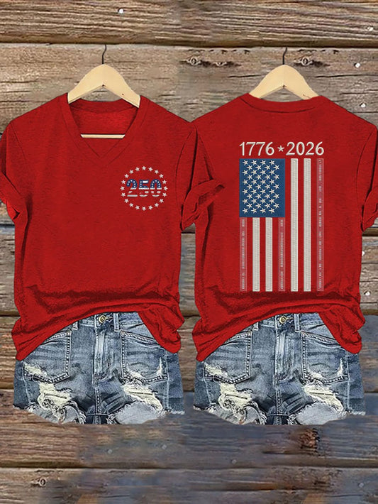 America 250th Anniversary 1776 2026 V-Neck T-Shirt Fourth Of July Apparel Women's Gifts