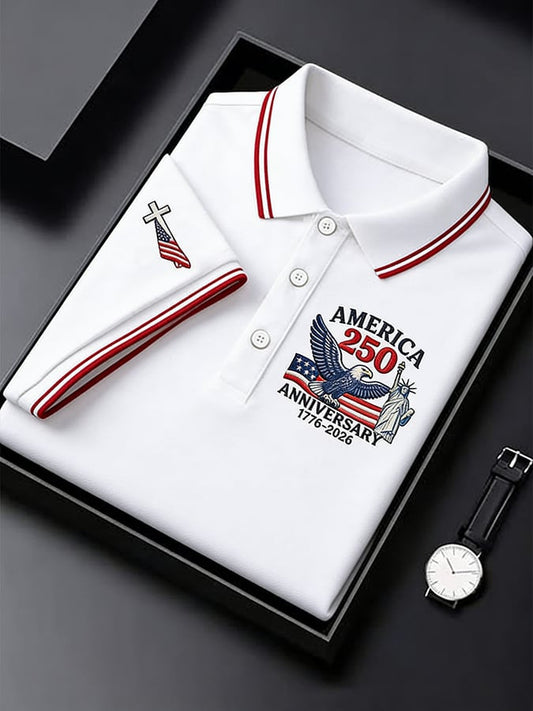 Retro 250th Anniversary Of The United States Cross Print Polo Shirt 4Th Of July Clothing Men's