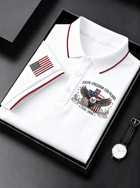 America 250th Anniversary Faith Print Polo Shirt Faith Freedom 250 Years 1776 2026 Merch