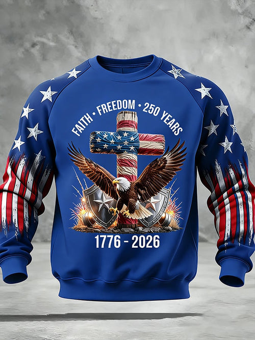 Eagle USA 250h Anniversary Sweatshirt Cross Faith Freedom 250 Years 1776 2026 Merch July 4 Gift