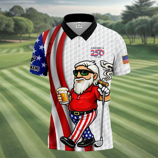 2026 Masters Merch America 250 Patriotic Man 4th Of July White Golf Polo Shirt Gifts For Men