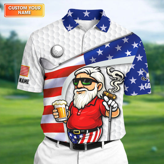 Custom Golf And Beer Patriotic Man Golf Ball Pattern Polo Shirt 4th Of July Golf Shirts Men_s