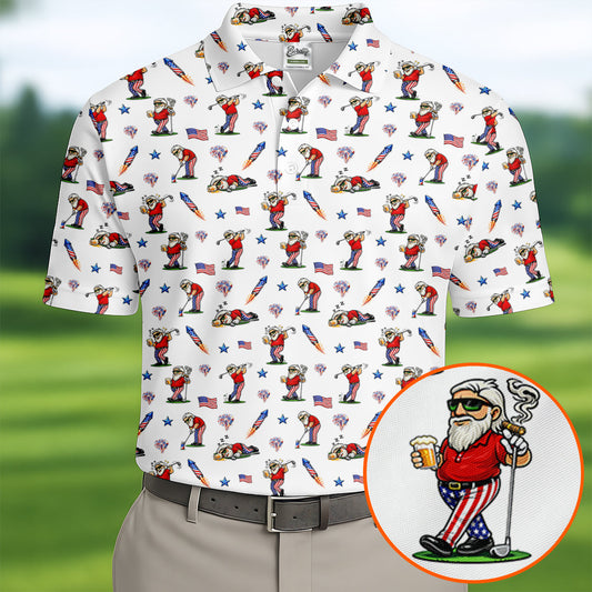 2026 Masters Merch 4th Of July Funny Man Golf And Beer USA Polo Shirt Gift For Golfers