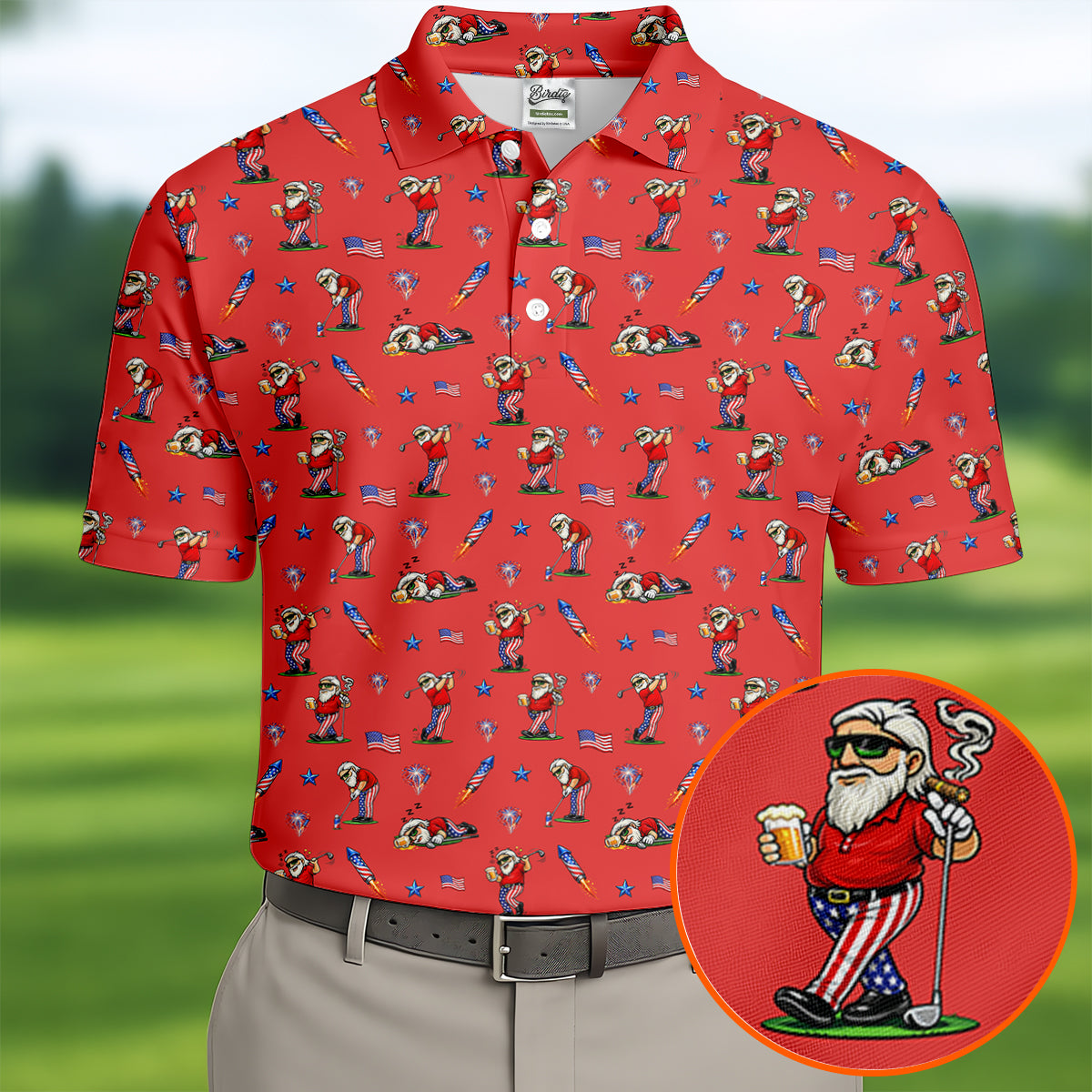 2026 Masters Merch 4th Of July Funny Man Golf And Beer Red Polo Shirt Patriotic Golf Shirt