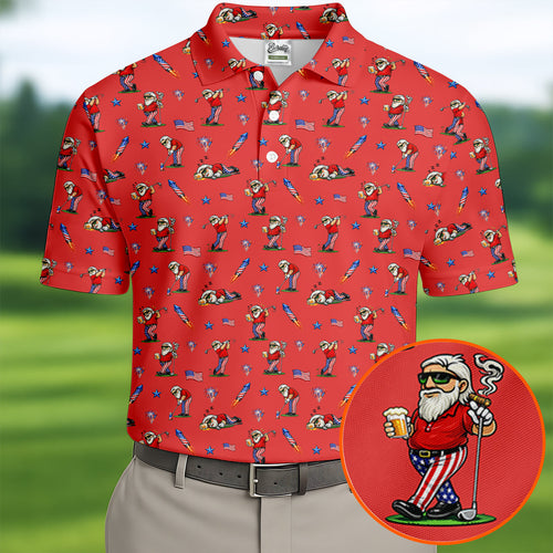 2026 Masters Merch 4th Of July Funny Man Golf And Beer Red Polo Shirt Patriotic Golf Shirt